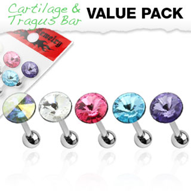 Cartilage Tragus Bar with Pointed Gem Top